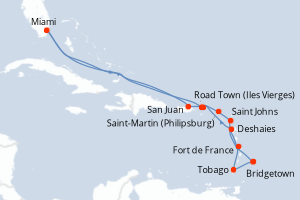 carte itinéraire croisière Caraïbes Bahamas 13 jours au départ du port de Bridgetown