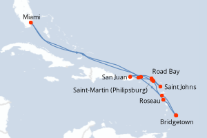 carte itinéraire croisière Caraïbes Bahamas 15 jours au départ du port de Bridgetown