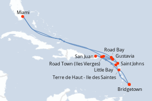 Carte de l'itinéraire de croisière Bridgetown-Bridgetown d'une durée de 14 jours