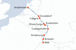 Carte de l'itinéraire de croisière Amsterdam-Bale d'une durée de 7 jours