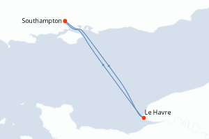 carte itinéraire croisière Europe du Nord 2 jours au départ du port de Southampton