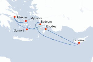 carte itinéraire croisière Méditerranée 7 jours au départ du port de Le Piree - Athenes