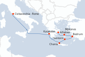 carte itinéraire croisière Méditerranée 7 jours au départ du port de Athenes