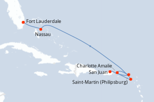carte itinéraire croisière Caraïbes Bahamas 7 jours au départ du port de San Juan