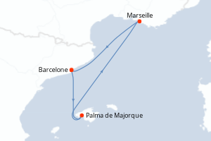 carte itinéraire croisière Méditerranée 3 jours au départ du port de Barcelone