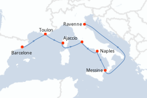 carte itinéraire croisière Sicile 7 jours au départ du port de Barcelone