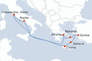 carte itinéraire croisière Méditerranée 9 jours au départ du port de Civitavecchia - Rome