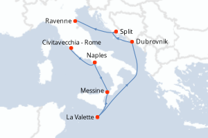 carte itinéraire croisière Sicile 7 jours au départ du port de Civitavecchia - Rome