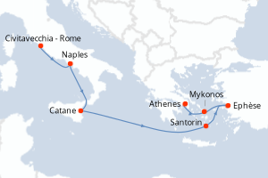 carte itinéraire croisière Sicile 7 jours au départ du port de Civitavecchia - Rome
