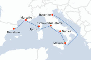 carte itinéraire croisière Adriatique 7 jours au départ du port de Ravenne