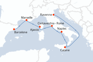carte itinéraire croisière Adriatique 7 jours au départ du port de Ravenne