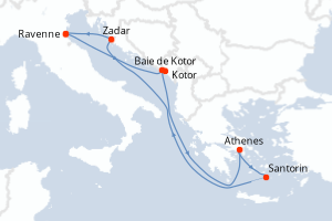 carte itinéraire croisière Adriatique 7 jours au départ du port de Ravenne