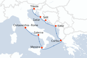 carte itinéraire croisière Sicile 7 jours au départ du port de Civitavecchia - Rome