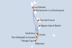 carte itinéraire croisière Caraïbes Bahamas 8 jours au départ du port de Fort de France