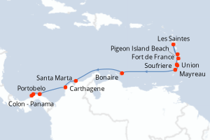 carte itinéraire croisière Riviera Mexicaine 12 jours au départ du port de Fort de France