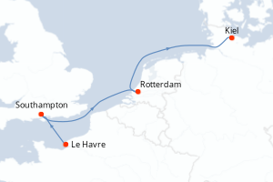carte itinéraire croisière Europe du Nord 5 jours au départ du port de Le Havre
