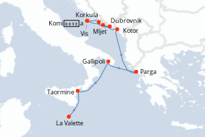 carte itinéraire croisière Sicile 9 jours au départ du port de Dubrovnik