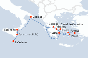 carte itinéraire croisière Sicile 8 jours au départ du port de Le Piree - Athenes