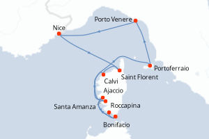 carte itinéraire croisière Méditerranée 9 jours au départ du port de Nice