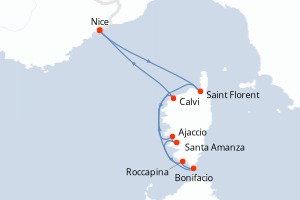 Carte de l'itinéraire de croisière Nice-Nice d'une durée de 7 jours