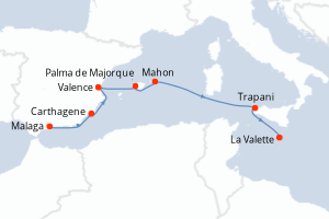 carte itinéraire croisière Sicile 7 jours au départ du port de Malaga