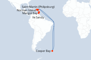Carte de l'itinéraire de croisière Marigot Bay-Saint-Martin (Philipsburg) d'une durée de 7 jours