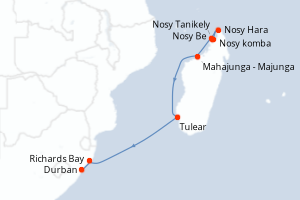 Carte itinéraire croisière Afrique du Sud et Madagascar - 11 jours au départ de Nosy Be - Afrique du Sud
