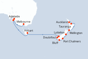 carte itinéraire croisière Australie Nouvelle Zélande 16 jours au départ du port de Auckland