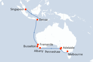 carte itinéraire croisière Asie 19 jours au départ du port de Melbourne