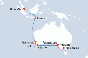 carte itinéraire croisière Asie 19 jours au départ du port de Singapour