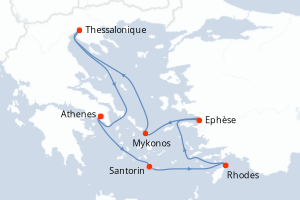 carte itinéraire croisière Méditerranée 7 jours au départ du port de Le Piree - Athenes