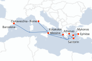 carte itinéraire croisière Sicile 10 jours au départ du port de Barcelone