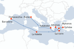carte itinéraire croisière Méditerranée 10 jours au départ du port de Barcelone