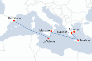 carte itinéraire croisière Sicile 7 jours au départ du port de Barcelone