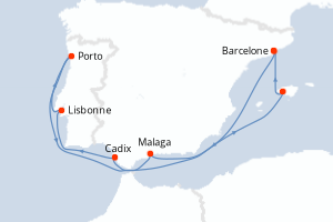 carte itinéraire croisière Méditerranée 9 jours au départ du port de Barcelone