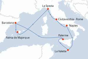 carte itinéraire croisière Sicile 10 jours au départ du port de Barcelone