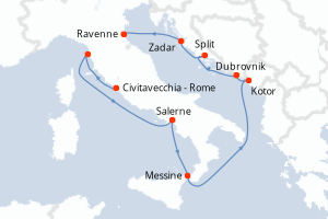 carte itinéraire croisière Sicile 11 jours au départ du port de Civitavecchia - Rome