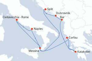 Carte de l'itinéraire de croisière Civitavecchia - Rome-Civitavecchia - Rome d'une durée de 10 jours