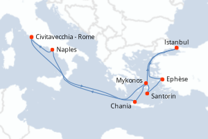 carte itinéraire croisière Méditerranée 11 jours au départ du port de Civitavecchia - Rome