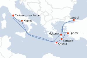 carte itinéraire croisière Méditerranée 11 jours au départ du port de Civitavecchia - Rome