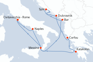 Carte de l'itinéraire de croisière Civitavecchia - Rome-Civitavecchia - Rome d'une durée de 10 jours