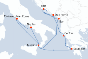 Carte de l'itinéraire de croisière Civitavecchia - Rome-Civitavecchia - Rome d'une durée de 10 jours