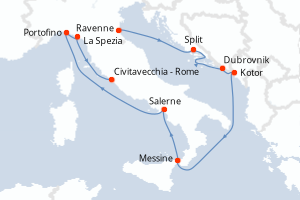 carte itinéraire croisière Adriatique 10 jours au départ du port de Ravenne