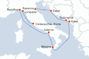 Carte de l'itinéraire de croisière Ravenne-Civitavecchia - Rome d'une durée de 10 jours