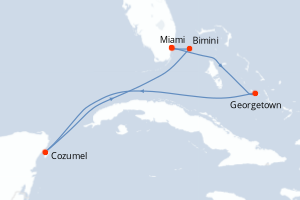 carte itinéraire croisière Caraïbes Bahamas 7 jours au départ du port de Miami