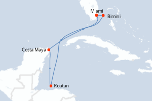 carte itinéraire croisière Caraïbes Bahamas 6 jours au départ du port de Miami
