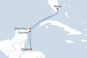 carte itinéraire croisière Caraïbes Bahamas 6 jours au départ du port de Miami