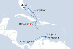 carte itinéraire croisière Caraïbes Bahamas 11 jours au départ du port de Miami