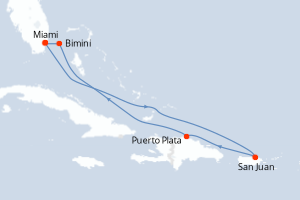 carte itinéraire croisière Caraïbes Bahamas 7 jours au départ du port de Miami