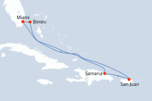 carte itinéraire croisière Caraïbes Bahamas 7 jours au départ du port de Miami